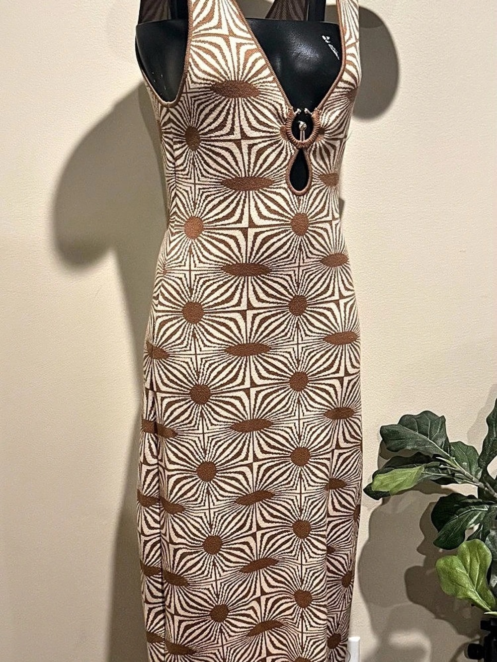 House of Harlow Geometric Maxi Dress in Brown & White Like New